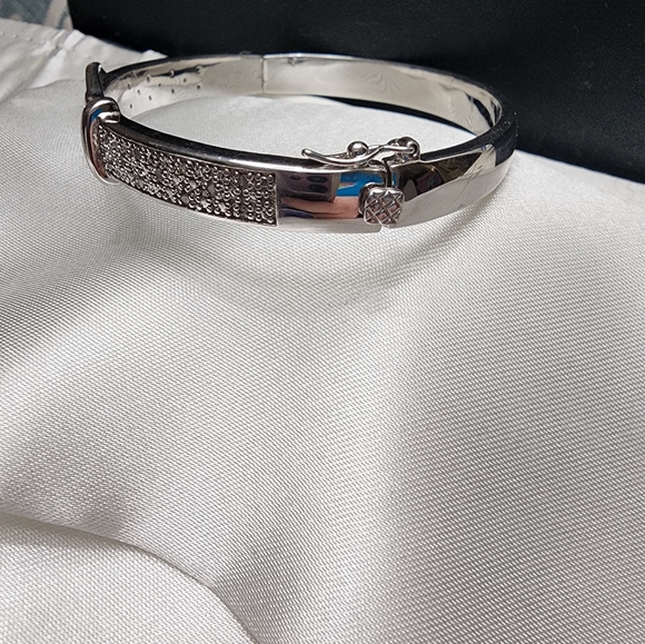 Silver and Diamond Belt Buckle Bangle - Picture 2 of 3